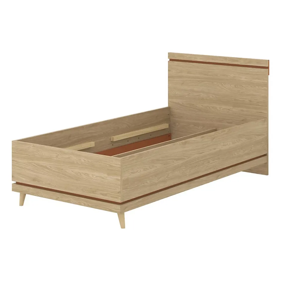 Meublorama Lit enfant NOKI 100x200 cm chene clair et moka Style scandinave sans sommier Discount