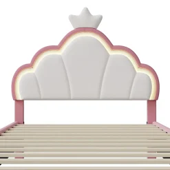 Fortuna lai Lit Enfant Rembourré 90 X 200 Cm, LED, Tête De Lit Et Sommier à Lattes Réglables En Hauteur, Rose New