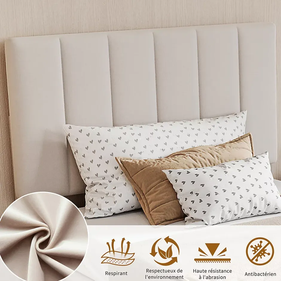 ProximaX Lit enfant rembourré 90x200 cm, lit coffre hydraulique, lit haut coffre en lin doux pour la peau, beige Best