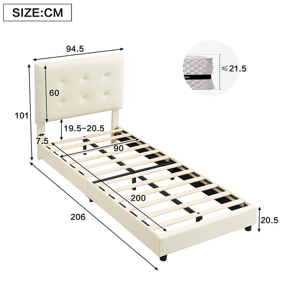 Enfant ModernLuxe Lit enfant rembourré 90x200 cm - tête de lit en forme de biscuit - avec sommier à lattes - PU+contreplaqué - Beige(sans matelas)