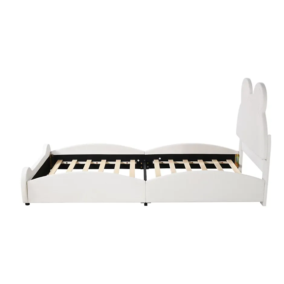 Fortuna lai Lit Enfant Rembourré 90x200 Cm, Avec Tête De Lit En Forme D'ours En Velours Doux Pour La Peau, Blanc Online