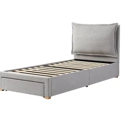 Blackcolors Lit enfant rembourré 90x200 cm, lattes, tête chenille, rangement - gris Sale