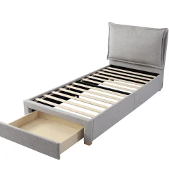 Blackcolors Lit enfant rembourré 90x200 cm, lattes, tête chenille, rangement - gris Sale
