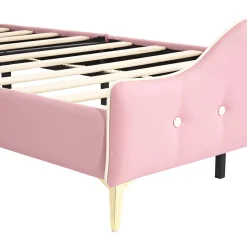 Simple Life Lit enfant rembourré 90x200cm rose et blanc, LED intégrée, tête de lit avec couronne et vagues décoratives