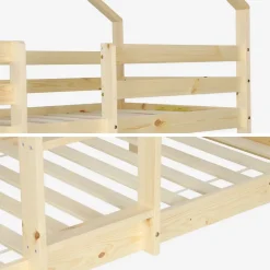 Sweeek Lit enfant superposé cabane 90 x 190 cm pin naturel sommier à lattes inclus - Roya New