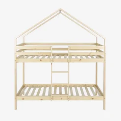 Sweeek Lit enfant superposé cabane 90 x 190 cm pin naturel sommier à lattes inclus - Roya New