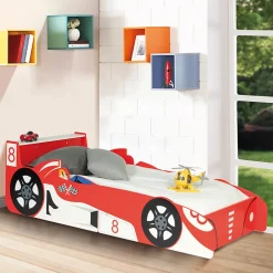 IDMarket Lit enfant voiture formule 1 TEDDI 70 x 140 CM rouge Discount