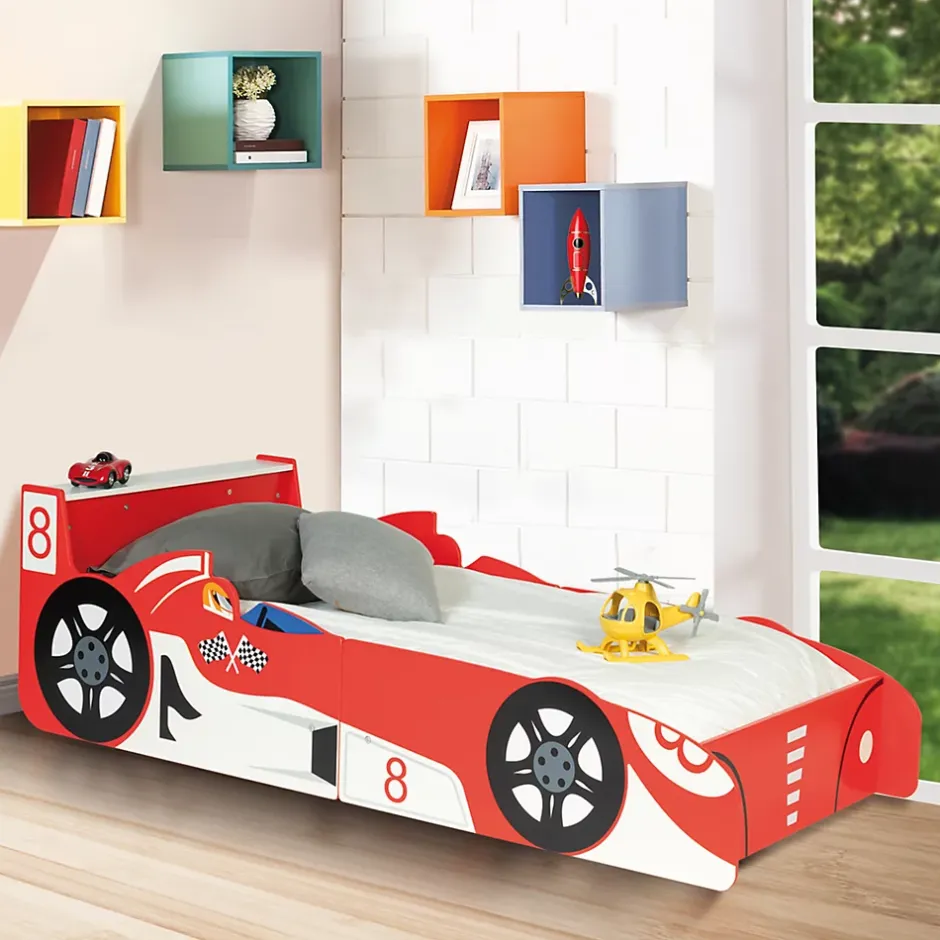 IDMarket Lit enfant voiture formule 1 TEDDI 70 x 140 CM rouge Discount