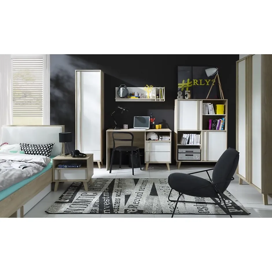Meublorama Lit enfant 90x200 avec tiroir de rangement MALMO Coloris chene clair et blanc Online