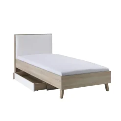 Meublorama Lit enfant 90x200 avec tiroir de rangement MALMO Coloris chene clair et blanc Online