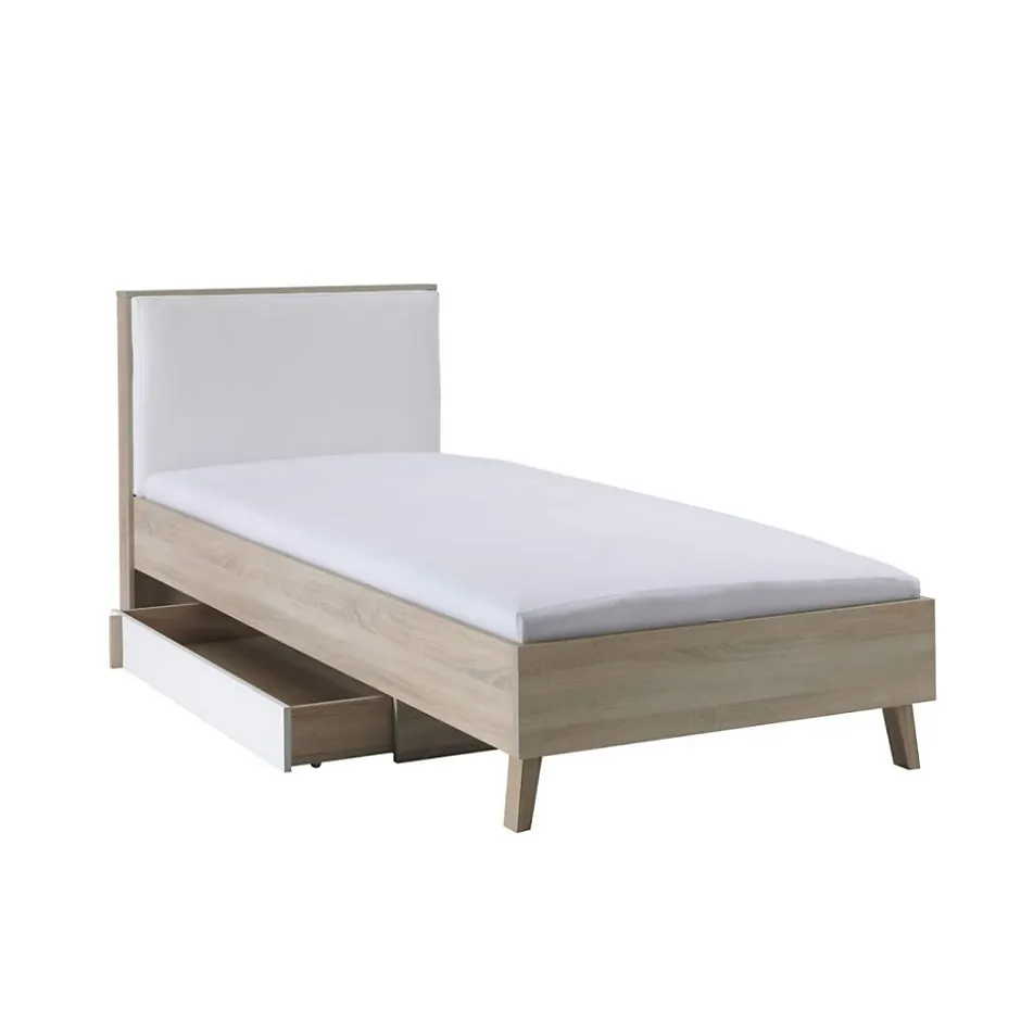 Meublorama Lit enfant 90x200 avec tiroir de rangement MALMO Coloris chene clair et blanc Online