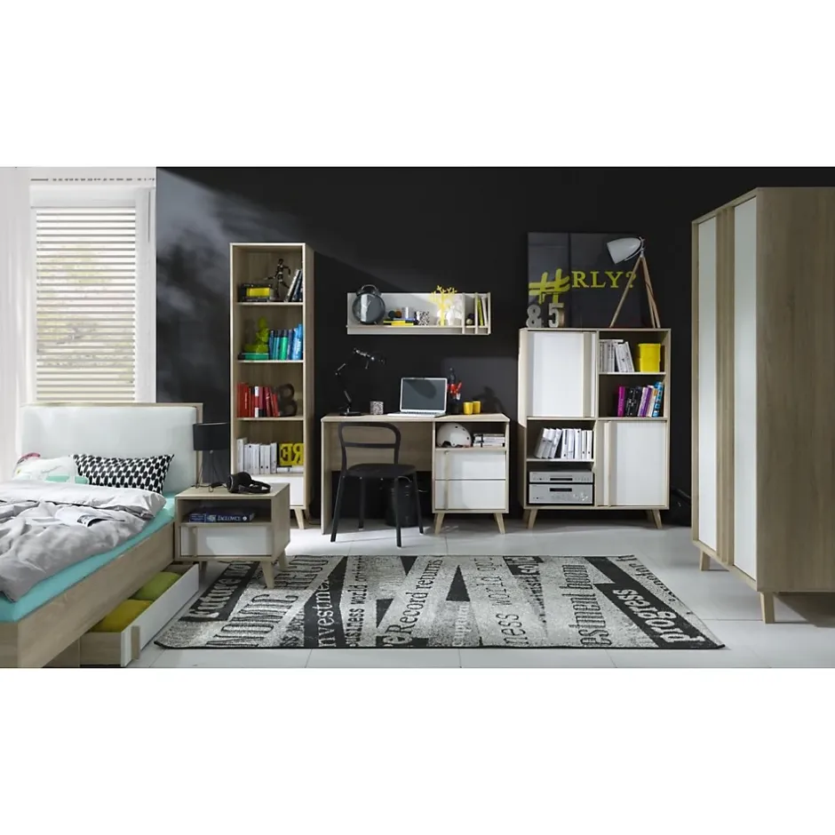 Meublorama Lit enfant 90x200 avec tiroir de rangement MALMO Coloris chene clair et blanc Online
