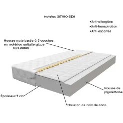 Monmobilierdesign Lit enfant 190X90 Blanc Motif éléphant + matelas mousse sarrasin avec tiroir