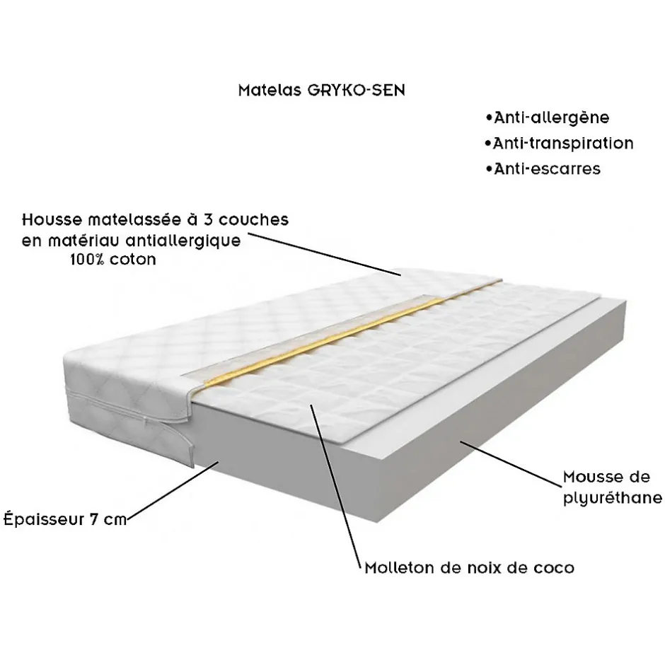 Monmobilierdesign Lit enfant 190X90 Blanc Motif éléphant + matelas mousse sarrasin avec tiroir