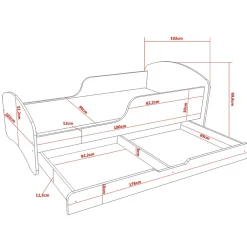 Monmobilierdesign Lit enfant 180X90 Blanc Motif éléphant + matelas mousse avec tiroir Clearance