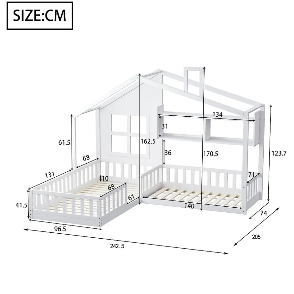 Enfant Okwish Lit enfant 90x200 cm - Cabane avec Fenêtre et Coffre de Rangement, MDF/Bois, Blanc - Sans Matelas