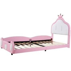 Okwish Lit enfant 90x200 cm - Lit avec Tête de Lit Couronne, design Bicolore, en Simili Cuir, Sans Matelas, Rose Online