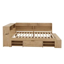 Okwish Lit Enfant 90x200 cm - Lit avec Rangement Multifonction, Tiroirs et Étagères, Lit Simple en Bois Nature - Sans Matelas Hot