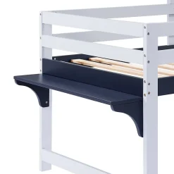 Okwish Lit enfant 90x200 cm - Lit Cabane avec Rangement et design Marin - Pin et MDF - Sans Matelas - Blanc + Bleu foncé Discount