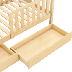 Enfant Okwish Lit enfant 90x200 cm - Lit Cabane avec 2 Tiroirs de Rangement, Sommier en Bois Inclus, Sans Matelas - Naturel