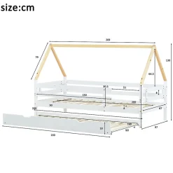 Enfant Okwish Lit Enfant 90x200 cm - Lit Cabane avec Lit Gigogne à Roulettes - Bois Massif Naturel - Sans Matelas
