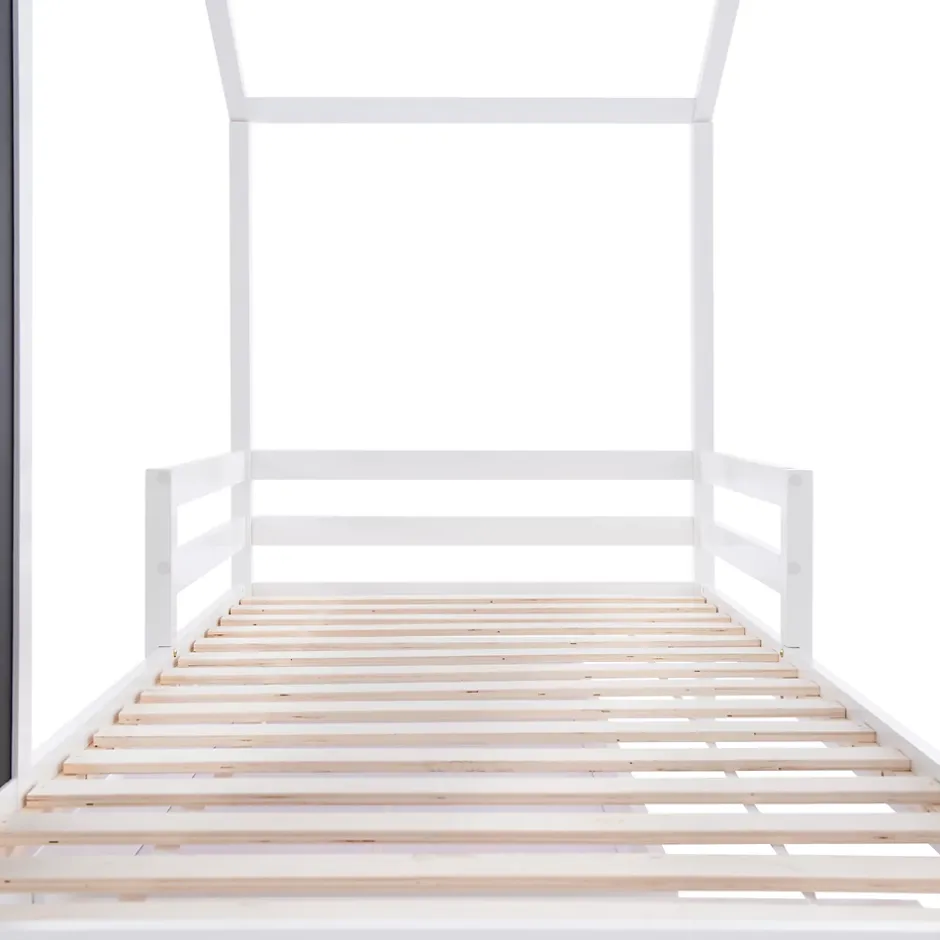 Okwish Lit enfant 90x200 cm - Lit Cabane avec Tableau et 2 Tiroirs, Rangement Pratique, Bois Massif et MDF, Sans Matelas - Blanc Outlet