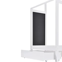 Okwish Lit enfant 90x200 cm - Lit Cabane avec Tableau et 2 Tiroirs, Rangement Pratique, Bois Massif et MDF, Sans Matelas - Blanc Outlet