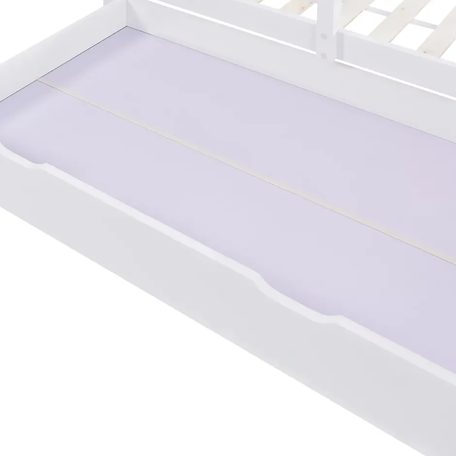 Okwish Lit enfant 90x200 cm - Lit Cabane avec Tableau et 2 Tiroirs, Rangement Pratique, Bois Massif et MDF, Sans Matelas - Blanc Outlet