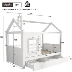 Generique Lit enfant 90x200 cm - Lit Cabane avec Barrières et Fenêtre, Bois Massif - Sommier À Lattes - Sans Matelas - Blanc Online
