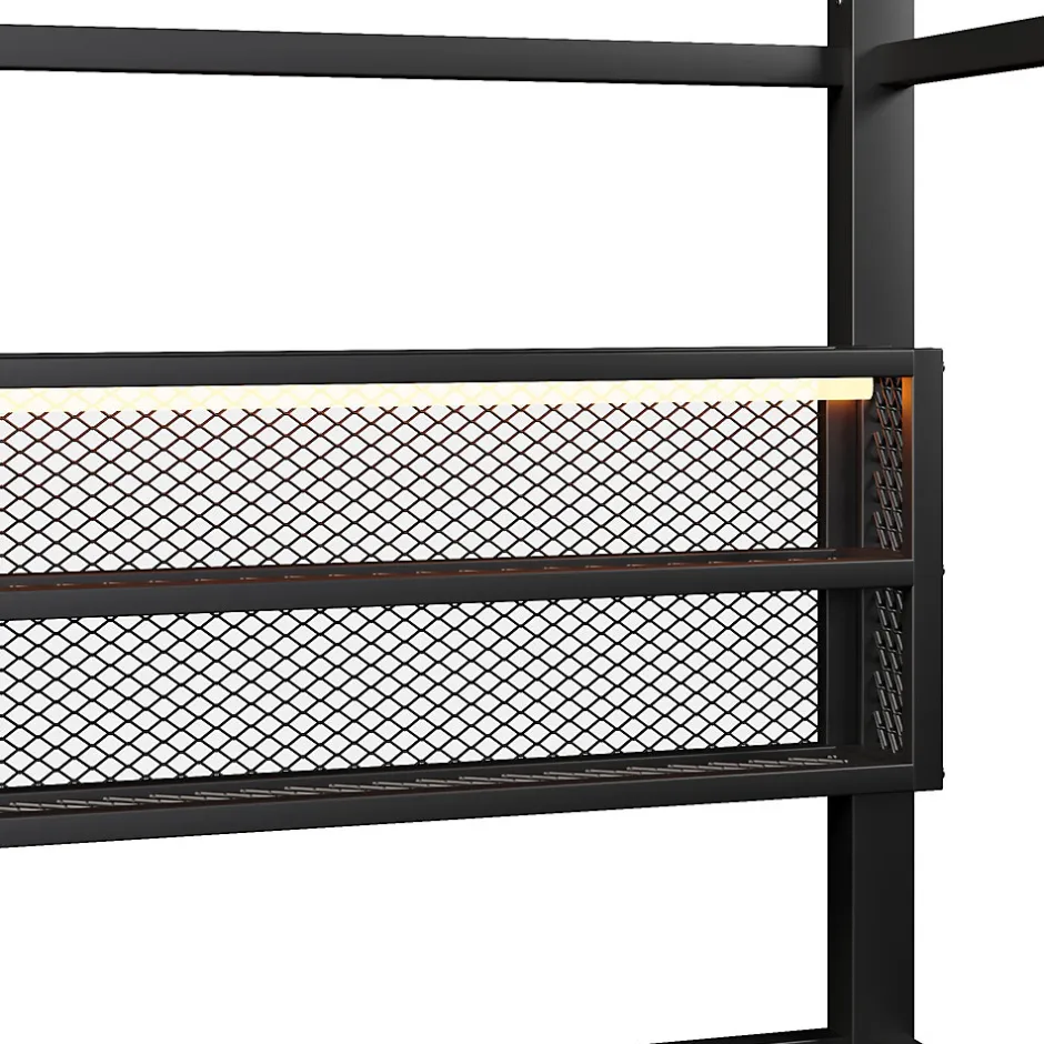 Okwish Lit Enfant 90x200 cm - Lit Cabane avec LED et Barrières, sans Matelas - Cadre Métal Noir