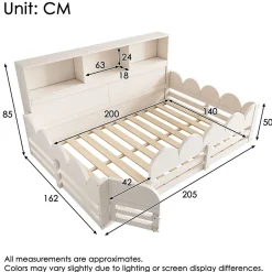 Okwish Lit Enfant 140x200 cm - Lit Double avec Barrières de Sécurité, Porte d'Accès et Étagères Intégrées, en Bois - sans Matelas - Blanc