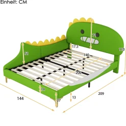 Okwish Lit enfant 140x200 cm - Lit Double Dinosaure avec Tête de Lit Décorative - PU et MDF - Vert - Sans Matelas New