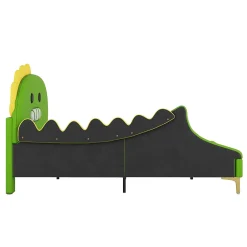 Okwish Lit enfant 140x200 cm - Lit Double Dinosaure avec Tête de Lit Décorative - PU et MDF - Vert - Sans Matelas New