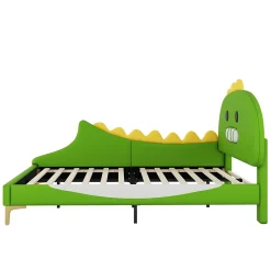 Okwish Lit enfant 140x200 cm - Lit Double Dinosaure avec Tête de Lit Décorative - PU et MDF - Vert - Sans Matelas New