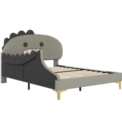 Okwish Lit enfant 140x200 cm - Lit Double Dinosaure avec Tête de Lit Décorative - PU et MDF - Gris - Sans Matelas Best