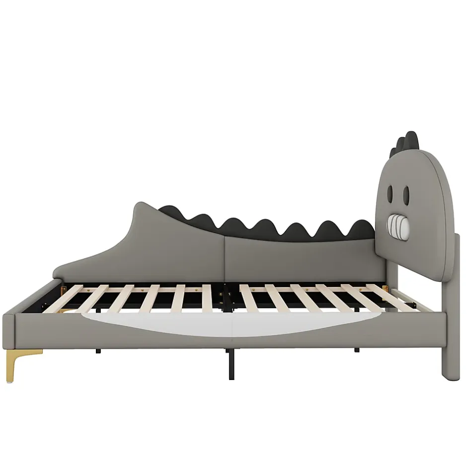 Okwish Lit enfant 140x200 cm - Lit Double Dinosaure avec Tête de Lit Décorative - PU et MDF - Gris - Sans Matelas Best