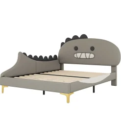 Okwish Lit enfant 140x200 cm - Lit Double Dinosaure avec Tête de Lit Décorative - PU et MDF - Gris - Sans Matelas Best