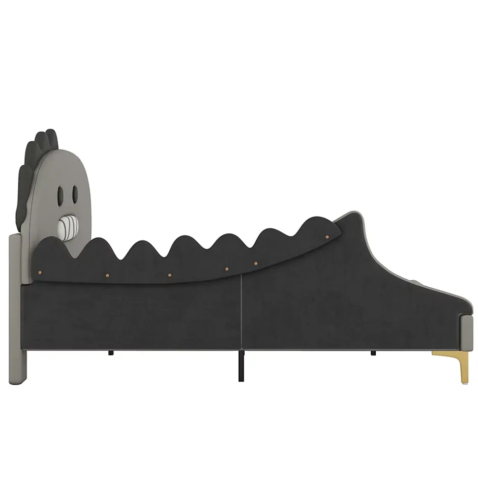 Okwish Lit enfant 140x200 cm - Lit Double Dinosaure avec Tête de Lit Décorative - PU et MDF - Gris - Sans Matelas Best