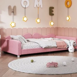 Okwish Lit enfant 90x200 cm - Lit rembourré avec cadre canapé-lit en peluche doux - MDF + Velours + Métal - Sans matelas - Rose Online