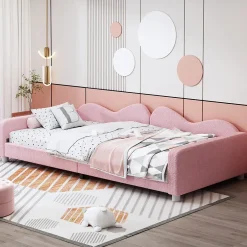 Okwish Lit enfant 90x200 cm - Lit rembourré avec cadre canapé-lit en peluche doux - MDF + Velours + Métal - Sans matelas - Rose Online