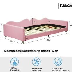Okwish Lit enfant 90x200 cm - Lit rembourré avec cadre canapé-lit en peluche doux - MDF + Velours + Métal - Sans matelas - Rose Online