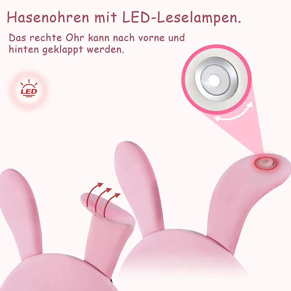 Enfant Okwish Lit enfant 90x200 cm - Lit simple capitonné jeunesse avec 2 tabourets de rangement et éclairage LED - Velours - Rose
