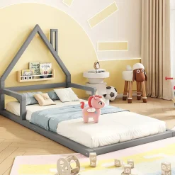 Enfant Okwish Lit enfant 90x200 cm - Lit Simple Cabane avec Structure en Pin Massif et MDF, design Classique et Solide, Sans Matelas, Gris