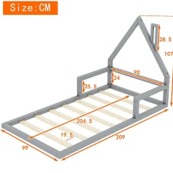 Enfant Okwish Lit enfant 90x200 cm - Lit Simple Cabane avec Structure en Pin Massif et MDF, design Classique et Solide, Sans Matelas, Gris