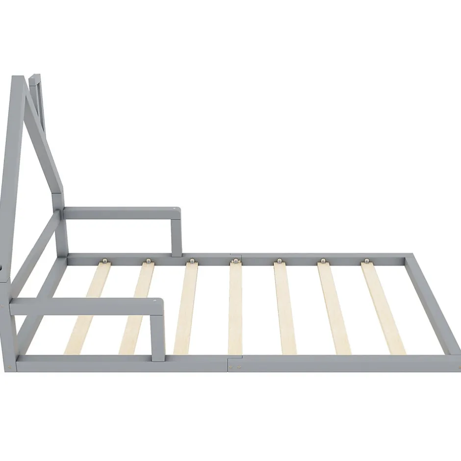 Enfant Okwish Lit enfant 90x200 cm - Lit Simple Cabane avec Structure en Pin Massif et MDF, design Classique et Solide, Sans Matelas, Gris