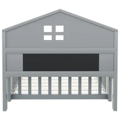 Enfant Okwish Lit enfant 90x200 cm - Lit simple avec rangement et cadre maison en bois massif avec protection contre chute - Sans matelas - Gris