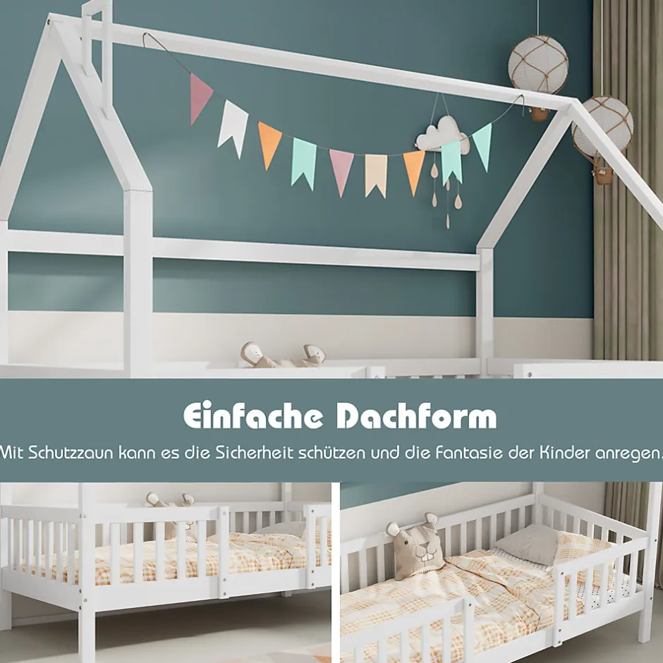 Enfant Okwish Lit Enfant 90x200 cm - Lit Simple Design Cheminée pour Petit Espace - Sans Matelas - Bois de Pin Blanc