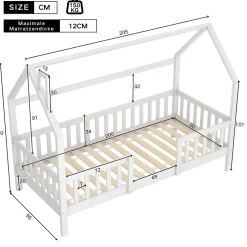 Enfant Okwish Lit Enfant 90x200 cm - Lit Simple Design Cheminée pour Petit Espace - Sans Matelas - Bois de Pin Blanc