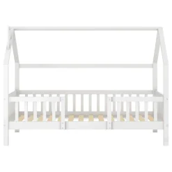 Enfant Okwish Lit Enfant 90x200 cm - Lit Simple Design Cheminée pour Petit Espace - Sans Matelas - Bois de Pin Blanc