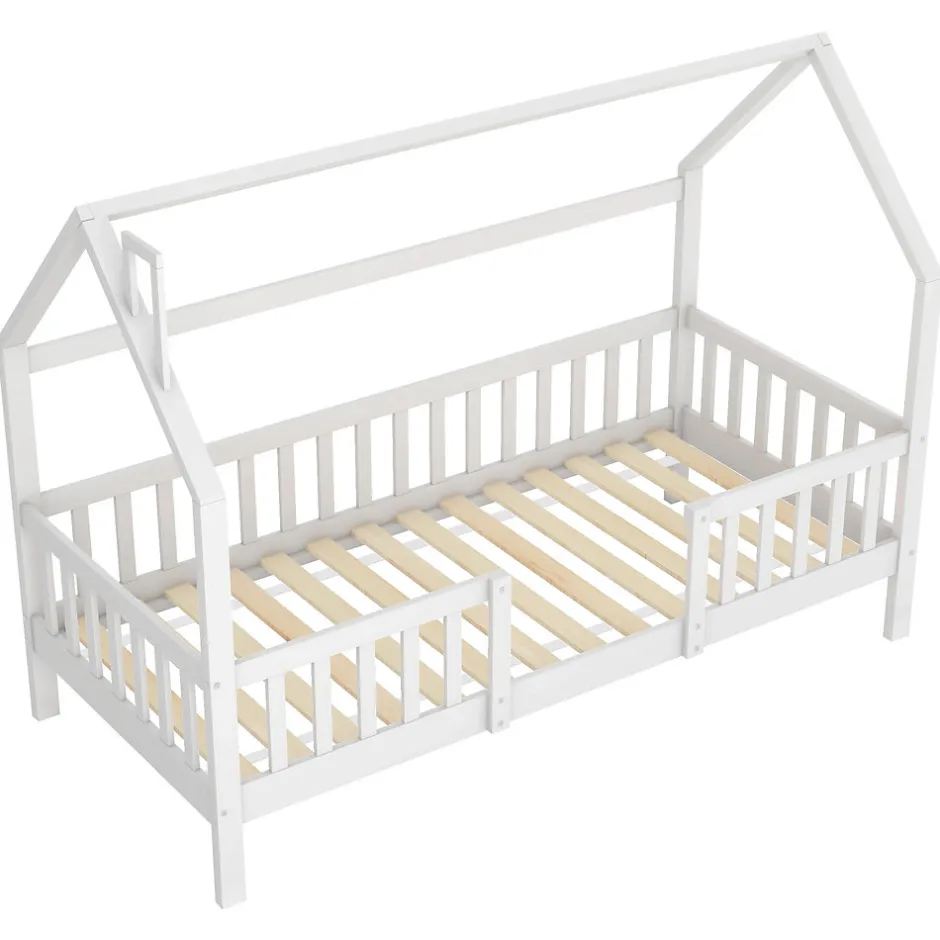 Enfant Okwish Lit Enfant 90x200 cm - Lit Simple Design Cheminée pour Petit Espace - Sans Matelas - Bois de Pin Blanc